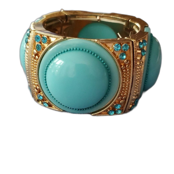 Bracelet Stretchy Blue Rhinestones and Gold Hardware  OS - Picture 4 of 4